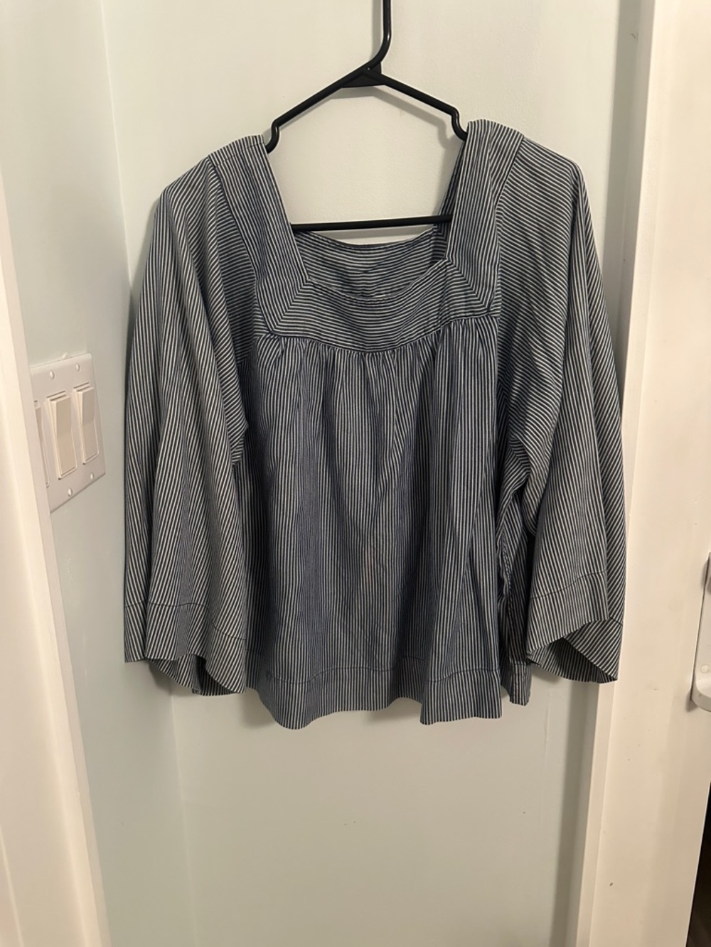 GAP Navy and White Striped Square-Neck Blouse